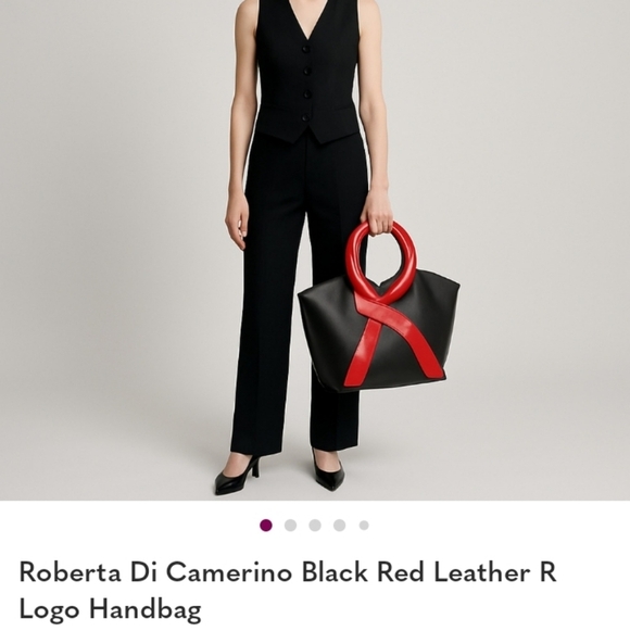 Roberta Di Camerino Black Red Leather R Logo Handbag - Picture 15 of 15